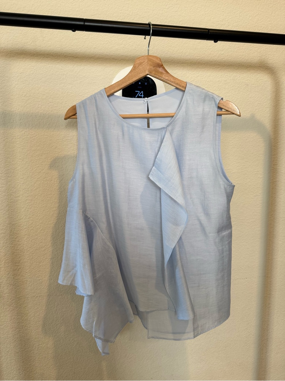 Sleeveless Light Blue Ruffle-Front Camisole